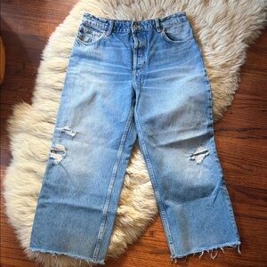 Zara Light Blue Distressed Cropped Jeans